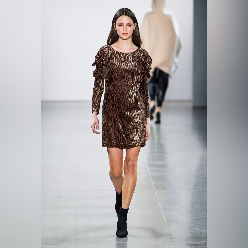 Elie Tahari Alex Metallic Velvet Puff Sleeve Black Molasses Dress